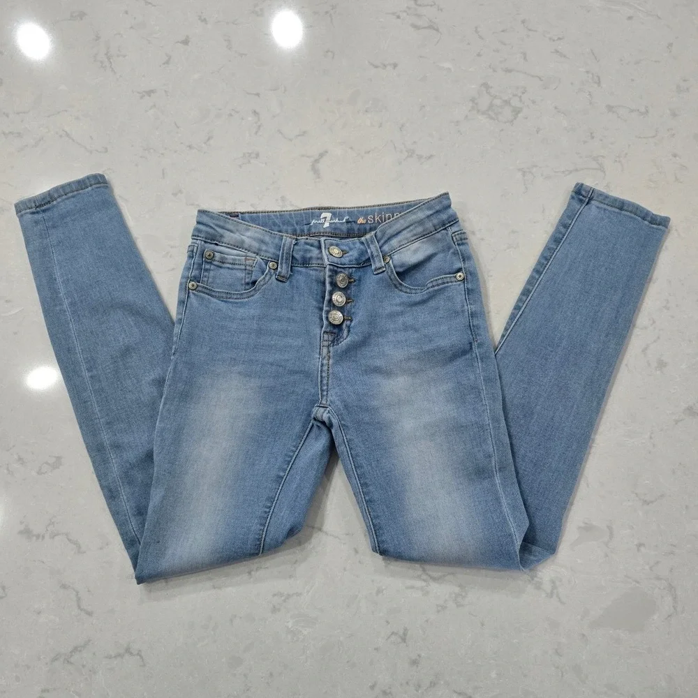 7 For All Mankind Kids The Skinny Jeans Size 10 Light Wash Button Fly Y2K